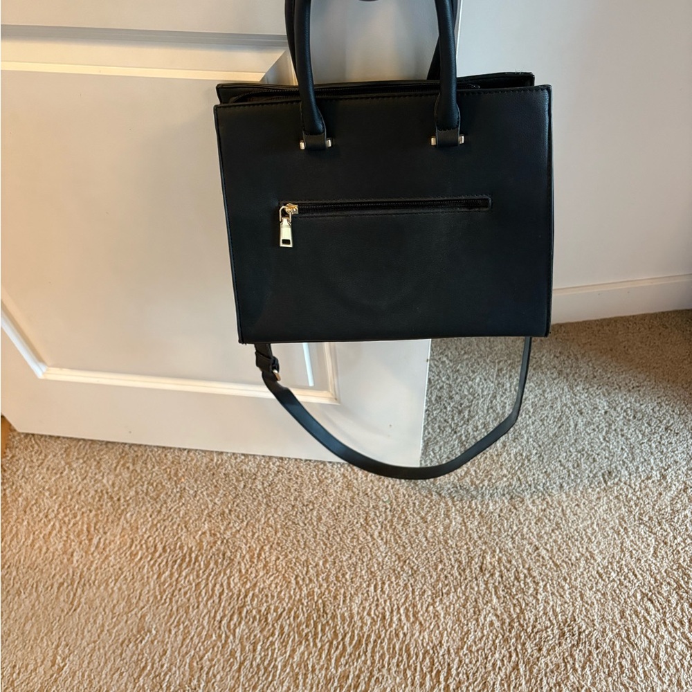 Sophisticated Black Leather Tote with Silver Accents